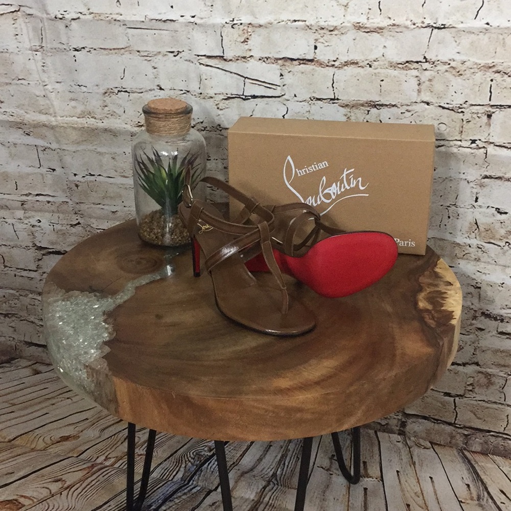 Christian Louboutin Brown Strappy Heels with Signature Red Soles